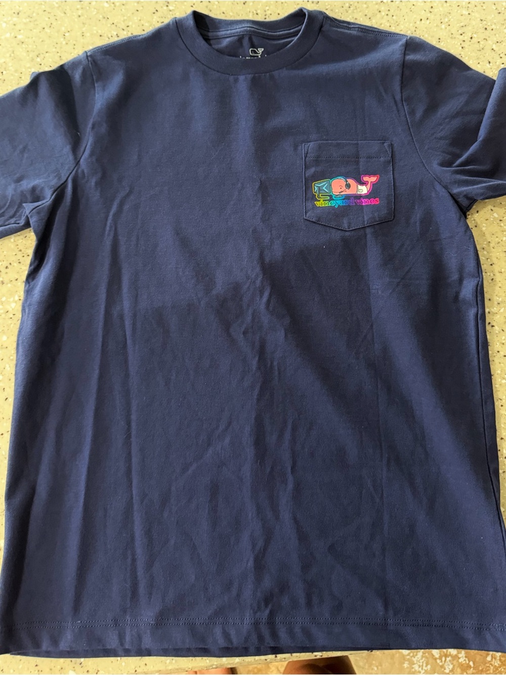 Vineyard Vines Navy Short Sleeve Pocket Tee with Neon Pocket Graphic